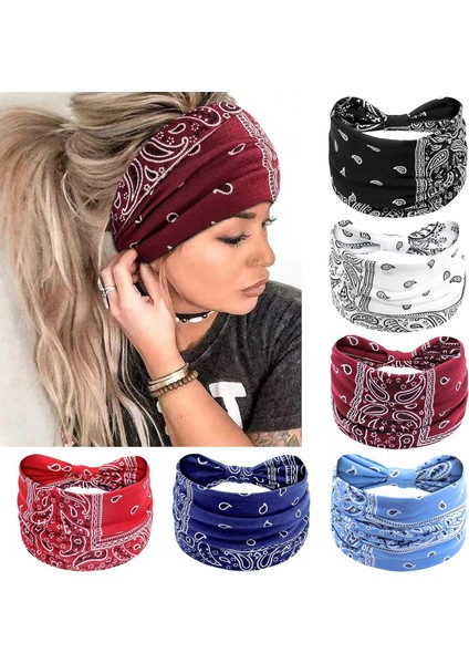 Women's Wide Headband Knotted Non-Slip Headband Soft Turban Headband Hair Accessories Bohemian Solid Color Women Yoga Exercise 6 Pack (Yurt Dışından) fiyatları