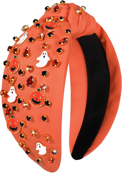 Halloween Headband Women's Ghost Pumpkin Spider Ghost Head Knotted Headband Decoration Wide Top Knot Headband Halloween Hair Accessories Costume Party Gift (Yurt Dışından)