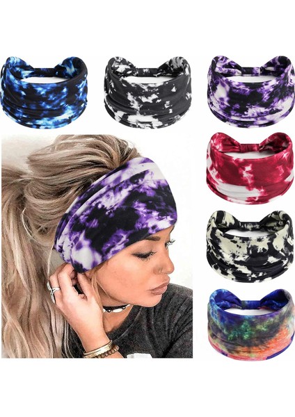 Women's Headband Non-Slip Wide Hairband Knotted Turban Elastic Fashion Headband Sweatproof Elastic Headband Fashion Wrap Headband Girls Hair Accessories 6-Pack (Yurt Dışından)