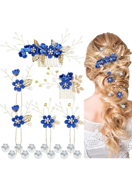 18PCS Bridal Wedding Party Prom White Flower Hair Side Comb U Shape Flower Hairpin + Twisted Spiral Hairpin Floral Headdress Bride Bridesmaids Ladies Girls (Yurt Dışından)