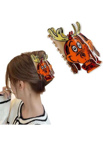 Christmas Hair Clip Christmas Cartoon Cute Elk Big Claw Clip Women And Girls Hair Accessories French Hair Clip Exquisite Design 1 Piece Hair Clip Strong (Yurt Dışından)