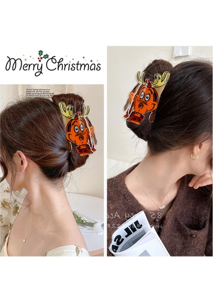 Christmas Hair Clip Christmas Cartoon Cute Elk Big Claw Clip Women And Girls Hair Accessories French Hair Clip Exquisite Design 1 Piece Hair Clip Strong (Yurt Dışından)