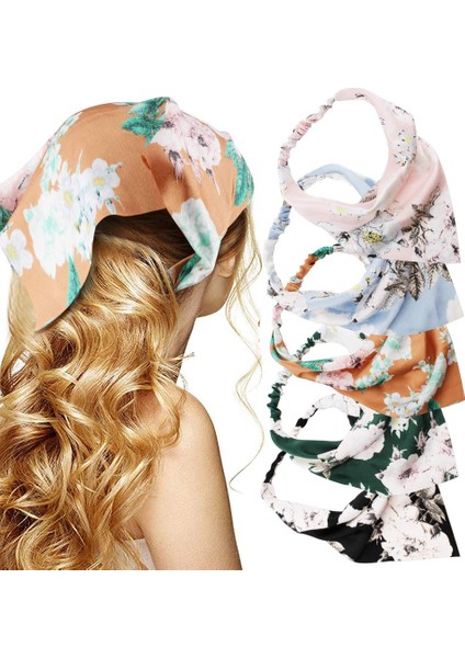 Floral Turban Headband 5 Pieces Hairband Chiffon Boho Headband Women Elastic Headband Women Girls Hair Accessories (Yurt Dışından)
