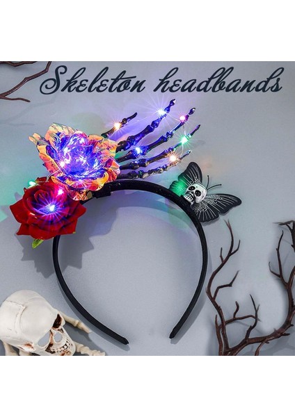 Flower Headband Gothic Skull Butterfly Headband Day Of The Dead Headband Luminous Flower Halloween Party Cosplay Costume Women's Hair Accessories (Yurt Dışından) fiyatları