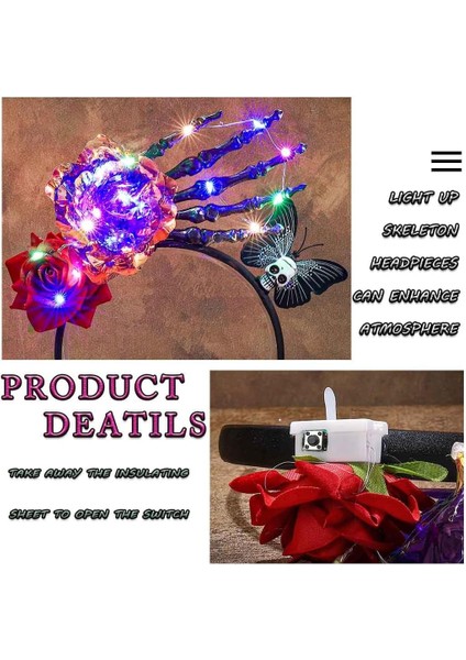 Flower Headband Gothic Skull Butterfly Headband Day Of The Dead Headband Luminous Flower Halloween Party Cosplay Costume Women's Hair Accessories (Yurt Dışından) modelleri