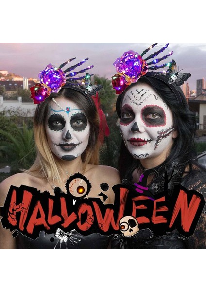 Flower Headband Gothic Skull Butterfly Headband Day Of The Dead Headband Luminous Flower Halloween Party Cosplay Costume Women's Hair Accessories (Yurt Dışından) fırsatları
