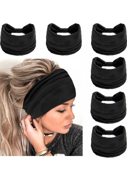 Women's Headband Non-Slip Wide Hairband Knotted Turban Elastic Fashion Headband Sweatproof Elastic Headband Fashion Wrap Headband Girls Hair Accessories 6-Pack (Yurt Dışından)