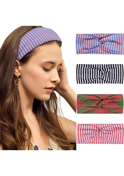 Set Women's Hair Bands Non-Slip Striped Knotted Wide Headband Elastic Elastic Fashion Headband Exercise Yoga Running Headband Women Hair Accessories (Yurt Dışından)