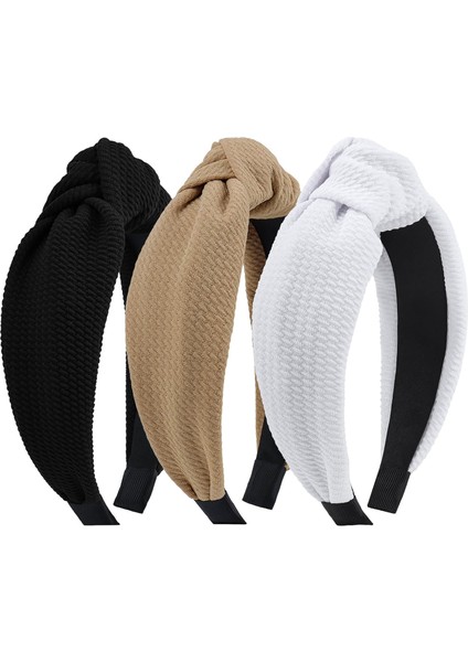 Women And Girls Knotted Headband Non-Slip Hairband Wide Bow Headband Fashion Waffle Headband Hair Accessories Black And White 3 Pcs (Yurt Dışından) fiyatları