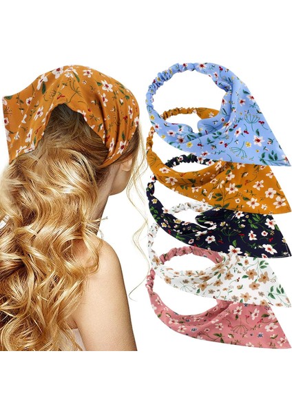 Floral Turban Headband 5 Pieces Hairband Chiffon Boho Headband Women Elastic Headband Women Girls Hair Accessories (Yurt Dışından)
