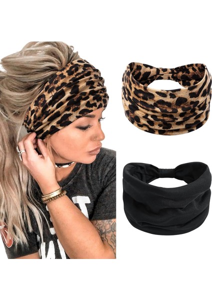 Pack Women's Boho Extra Wide 7 Inch Headband Knotted Non-Slip Fashion Hairband Elastic Yoga Hairband Girls Headband (Yurt Dışından)