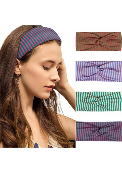 Set Women Striped Wide Headband Women Hair Non-Slip Wrap Elastic Fashion Headband Exercise Yoga Running Headband Women Hair Accessories (Yurt Dışından)