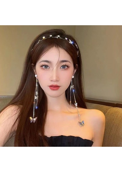 Wedding Butterfly Headband Head Chain Silver Tassel Headband With Rattan Vintage Decorative Headdress Headpiece Headdress For Women, Girls (Yurt Dışından) fiyatları