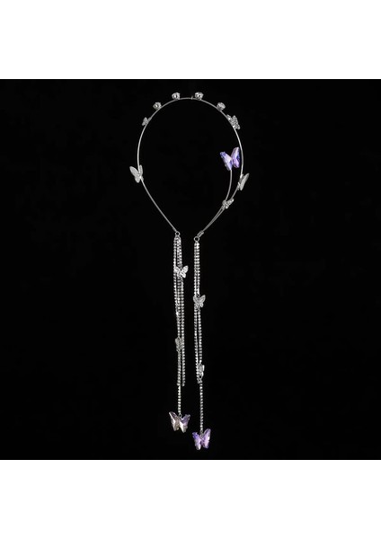 Wedding Butterfly Headband Head Chain Silver Tassel Headband With Rattan Vintage Decorative Headdress Headpiece Headdress For Women, Girls (Yurt Dışından) modelleri