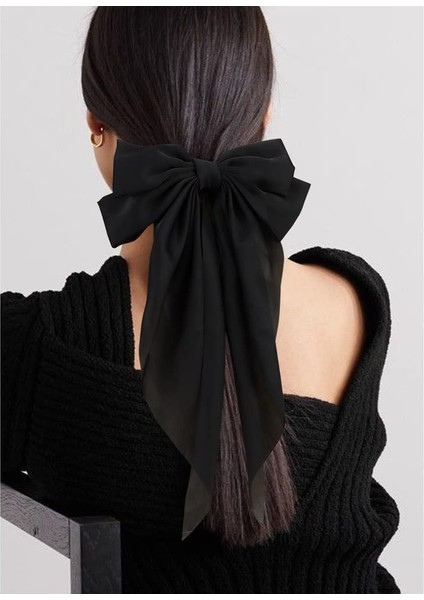 Silky Satin Bow Hair Accessories 2 Pieces Women's Large Bow Hairband Extra Large Long Tail White Hair Bow Black Hair Bow Large Hair Clip (Yurt Dışından) fırsatları