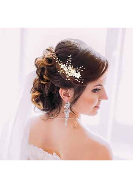 36PCS Gold Flower Leaf Bridal Wedding Hair Side Comb + U Shape, Hair Clip + Spiral Twist Hair Clip Prom Tiara Bride Bridesmaids Ladies Girls (Yurt Dışından) modelleri