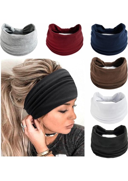 Women's Headband Non-Slip Wide Hairband Knotted Turban Elastic Fashion Headband Sweatproof Elastic Headband Fashion Wrap Headband Girls Hair Accessories 6-Pack (Yurt Dışından)