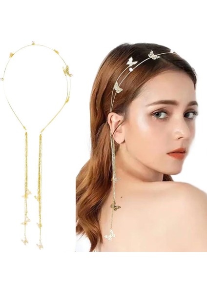 Flower Headband Women Girls Hair Vine Gold Leaf Bohemian Headband Wedding Fairy Accessories Tiara Bridal Crown (Floral) (Yurt Dışından)