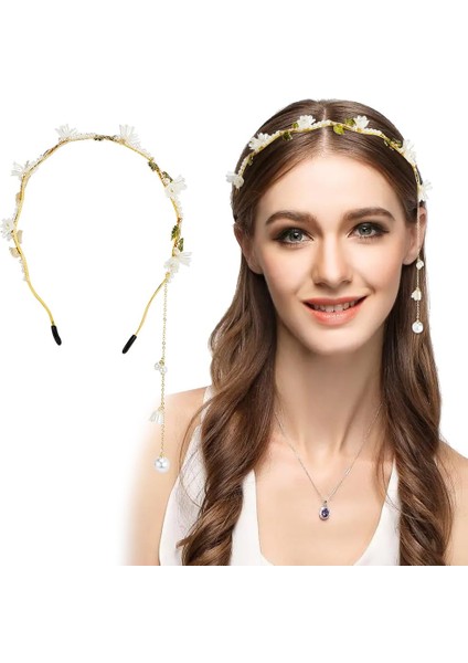 Flower Headband Women Girls Hair Vine Gold Leaf Bohemian Headband Wedding Fairy Accessories Tiara Bridal Crown (Floral) (Yurt Dışından) modelleri