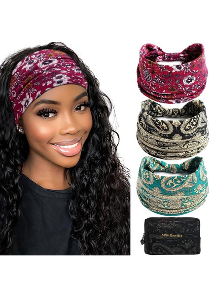 Wide Bohemian Hair Hoop Women's Large Hairband Elastic Non-Slip Headband Twist-Knot Accessory Suitable For Sports Yoga And Running (Yurt Dışından)