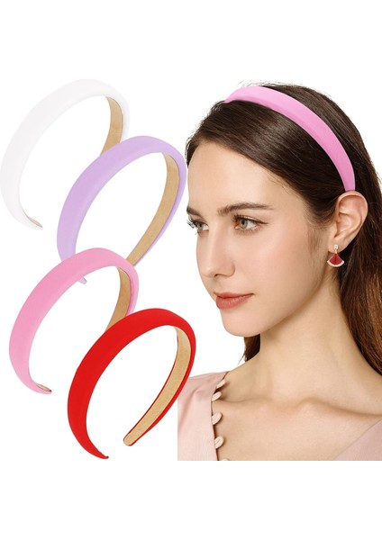 Women's Headbands 4pcs Women's Padded Headbands Non-Slip Soft Thick Comfortable Headbands Cute Women Girls Hair Accessories (Yurt Dışından)