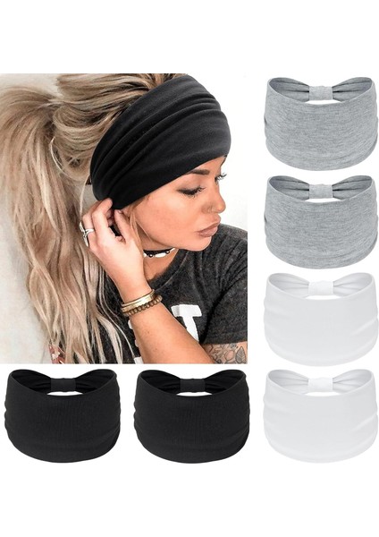 Women's Wide Headband Knotted Non-Slip Headband Soft Turban Headband Hair Accessories Bohemian Solid Color Women Yoga Exercise 6 Pack (Yurt Dışından)