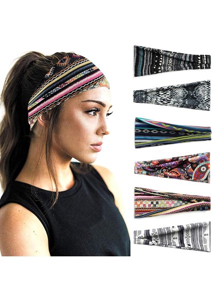 Women's Headband Non-Slip Wide Hairband Knotted Turban Elastic Fashion Headband Sweatproof Elastic Headband Fashion Wrap Headband Girls Hair Accessories 6-Pack (Yurt Dışından)