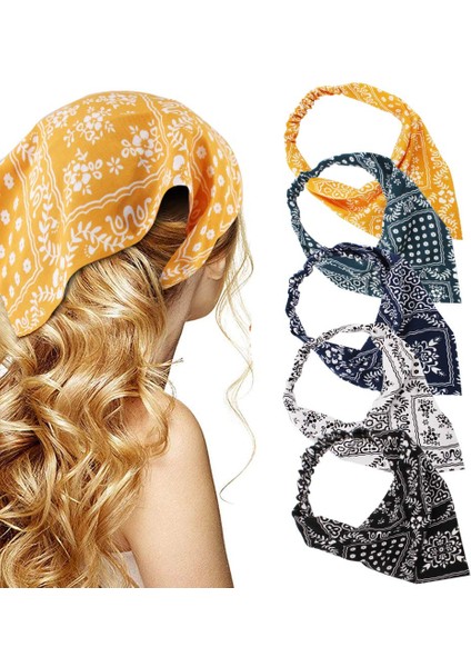Floral Turban Headband 5 Pieces Hairband Chiffon Boho Headband Women Elastic Headband Women Girls Hair Accessories (Yurt Dışından)