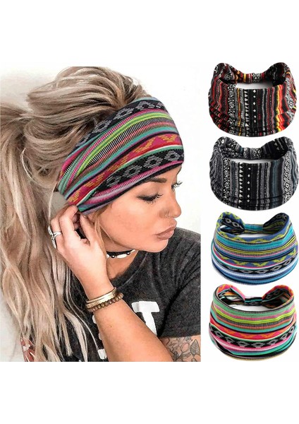 Women's Headband Fashion Elastic Wide Hairband Knotted Turban Headband Yoga Running Sweatproof Band Elastic Headband Fashion Wrap Headband Girls Hair Accessories 4 Pack (Yurt Dışından)