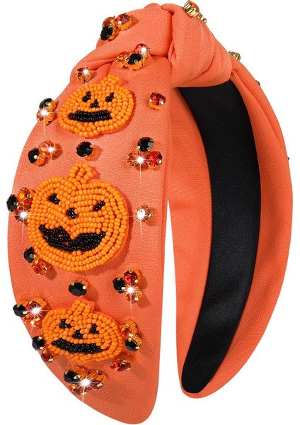 Halloween Headband Women's Ghost Pumpkin Spider Ghost Head Knotted Headband Decoration Wide Top Knot Headband Halloween Hair Accessories Costume Party Gift (Yurt Dışından)