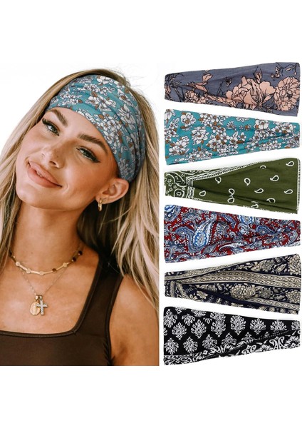 Women's Elastic Headband Lady Hair Non-Slip Wide Thick Headband Fashion Soft Fabric Women's Headband Short Hair Accessories 6 Pack (Yurt Dışından) fiyatları