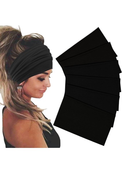 Womens Wide Headband Elastic Headband Bohemian Headband Womens Hairband Turban Workout Hairband Girls Accessories Black 6 Pack (Yurt Dışından)
