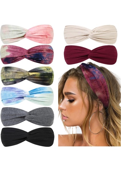 Women's Hair Hoop Twist Women's Headband Bohemian Elastic Hairband Non-Slip Girls Cross Headband Yoga Exercise Vintage Hair Accessories (Yurt Dışından)