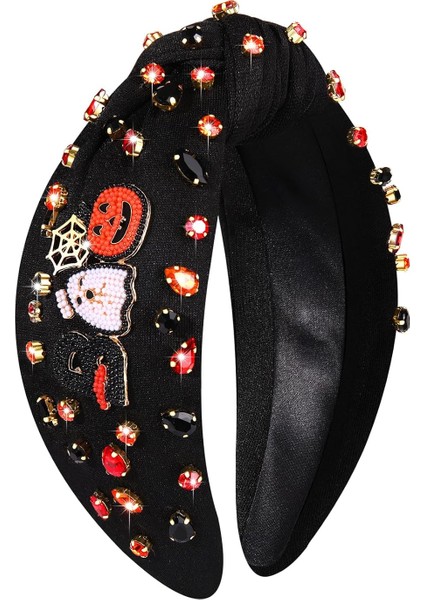 Halloween Headband Women's Ghost Pumpkin Spider Ghost Head Knotted Headband Decoration Wide Top Knot Headband Halloween Hair Accessories Costume Party Gift (Yurt Dışından)