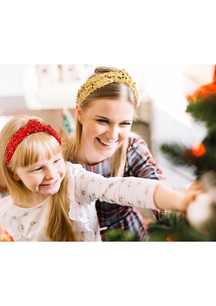 Christmas Knotted Headbands For Women Girls Non-Slip Toddler Girl Sequined Headband Wide Top Knot Headband Velvet Hairband Girls Fashion Hair Accessories (Red And Gold 2pcs) (Yurt Dışından) fiyatları