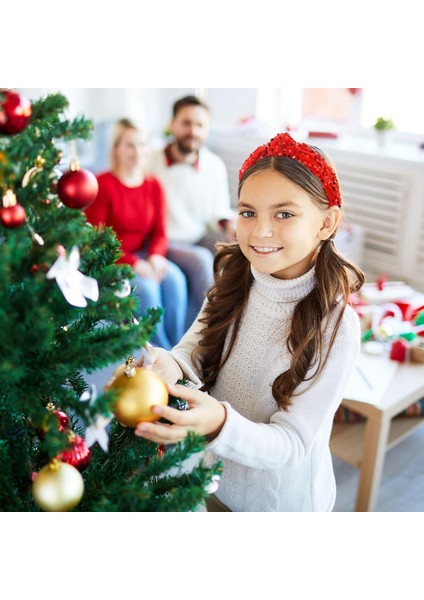 Christmas Knotted Headbands For Women Girls Non-Slip Toddler Girl Sequined Headband Wide Top Knot Headband Velvet Hairband Girls Fashion Hair Accessories (Red And Gold 2pcs) (Yurt Dışından) modelleri