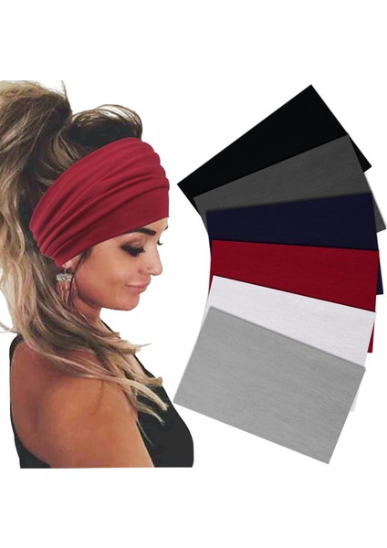Womens Wide Headband Elastic Headband Bohemian Headband Womens Hairband Turban Workout Hairband Girls Accessories Black 6 Pack (Yurt Dışından)