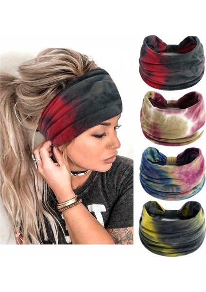 Women's Headband Fashion Elastic Wide Hairband Knotted Turban Headband Yoga Running Sweatproof Band Elastic Headband Fashion Wrap Headband Girls Hair Accessories 4 Pack (Yurt Dışından)