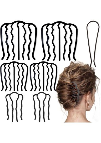 Pieces Metal Hair Side Comb Hair Fork Clip Teeth Hair Clip Stick For Updo Bun U Shaped Hair Comb For Retro Hairstyle Hair Accessories Thick And Thin Hair Combination (Yurt Dışından)