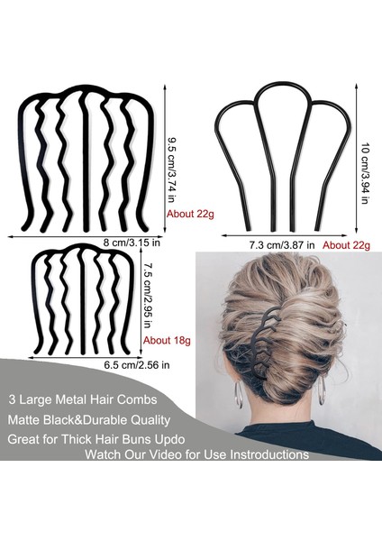 Pieces Metal Hair Side Comb Hair Fork Clip Teeth Hair Clip Stick For Updo Bun U Shaped Hair Comb For Retro Hairstyle Hair Accessories Thick And Thin Hair Combination (Yurt Dışından) modelleri