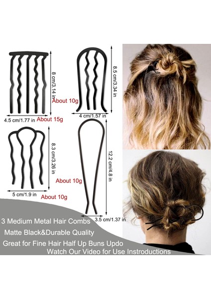 Pieces Metal Hair Side Comb Hair Fork Clip Teeth Hair Clip Stick For Updo Bun U Shaped Hair Comb For Retro Hairstyle Hair Accessories Thick And Thin Hair Combination (Yurt Dışından) fırsatları