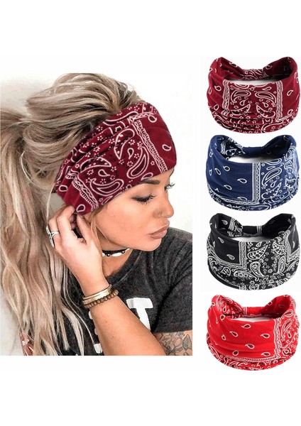 Women's Headband Fashion Elastic Wide Hairband Knotted Turban Headband Yoga Running Sweatproof Band Elastic Headband Fashion Wrap Headband Girls Hair Accessories 4 Pack (Yurt Dışından)