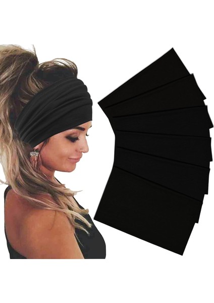 Womens Wide Headband Elastic Headband Bohemian Headband Womens Hairband Turban Workout Hairband Girls Accessories Black 6 Pack (Yurt Dışından) fırsatları