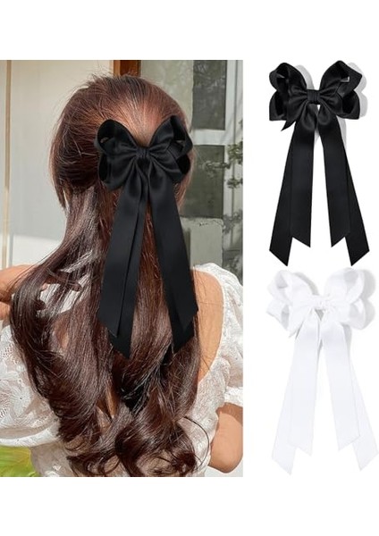 Pieces Silky Satin Bow Hair Clip Beige Black Hairband Ponytail Holder Accessories Metal Clip Bow Women Girls Children (Yurt Dışından)