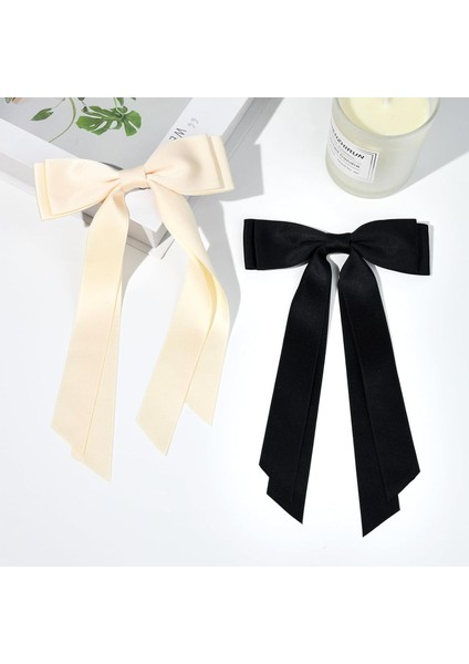 Pieces Silky Satin Bow Hair Clip Beige Black Hairband Ponytail Holder Accessories Metal Clip Bow Women Girls Children (Yurt Dışından)