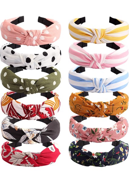Hairbands 12 Pack Colorful Headbands Women Non-Slip Wide Girls Headbands Cute Bohemian Natural Knotted Headband Hair Accessories Women Fashion (Yurt Dışından)