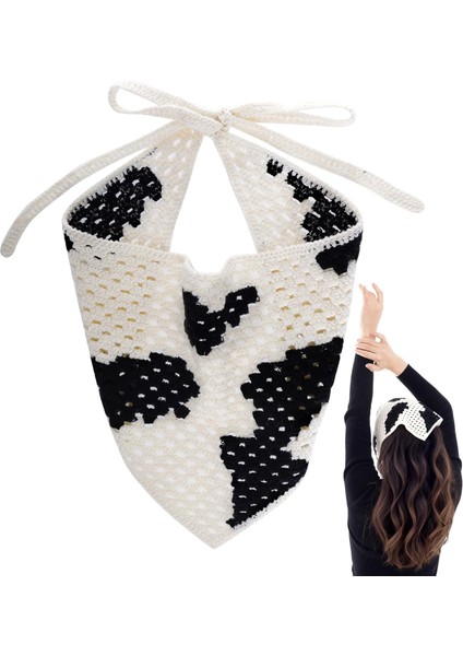 Crochet Turban Headband Headband Women Girls Knitted Floral Hair Accessories Hair Style Holiday Decoration (Black) (Yurt Dışından)