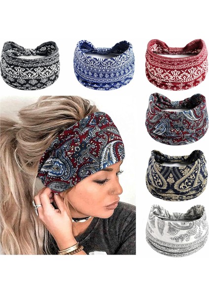 Women's Headband Non-Slip Wide Hairband Knotted Turban Elastic Fashion Headband Sweatproof Elastic Headband Fashion Wrap Headband Girls Hair Accessories 6-Pack (Yurt Dışından)