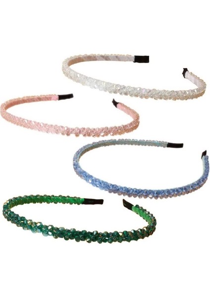 Pack Of Headbands For Women Girls Double Row Beaded Headbands Transparent Black Braided Narrow Headband Hair Accessories (Yurt Dışından)