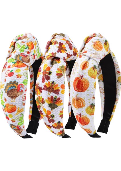 Women And Girls Knotted Headband Non-Slip Hairband Wide Bow Headband Fashion Waffle Headband Hair Accessories Black And White 3 Pcs (Yurt Dışından)